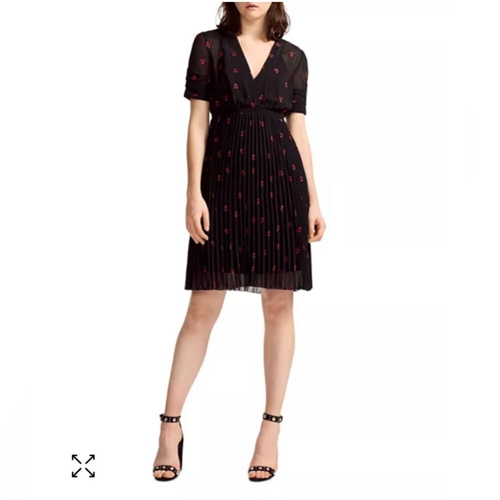 Maje Rengia Heart Print Pleated Sheer V Neck small